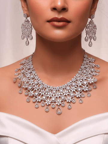 Silver Bloom AD Necklace Set