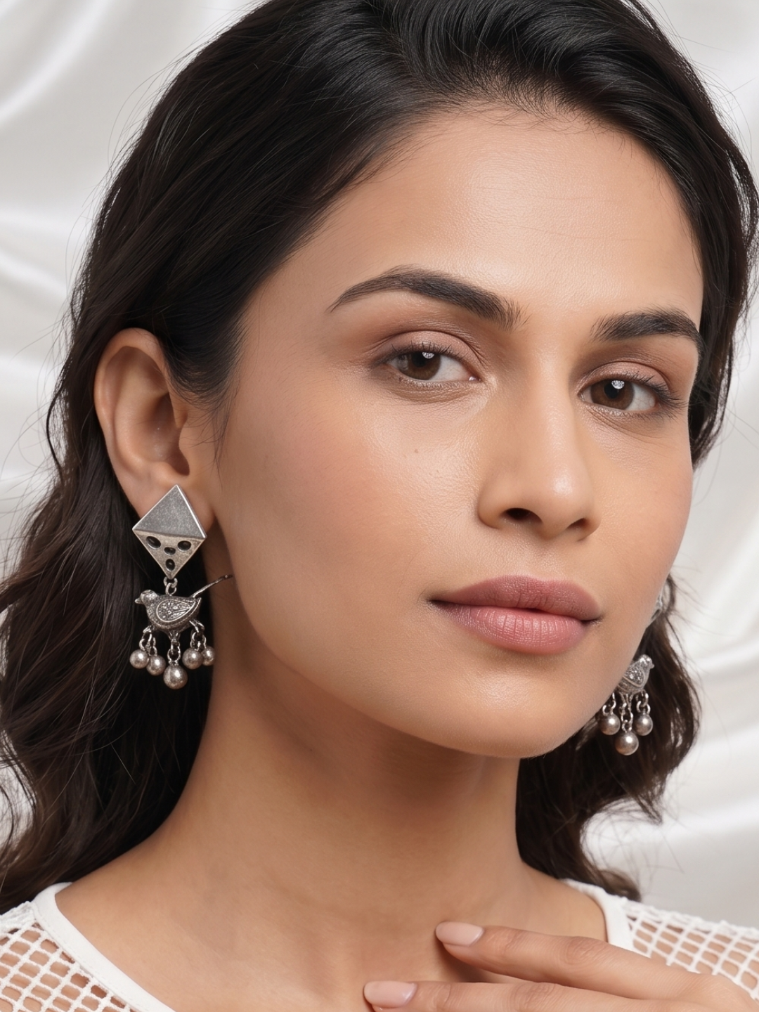 Women Silver Contemporary Drop Earrings