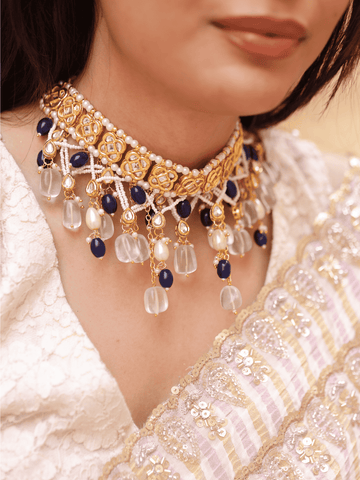 Samira Light Blue Pachi Kundan Necklace Set