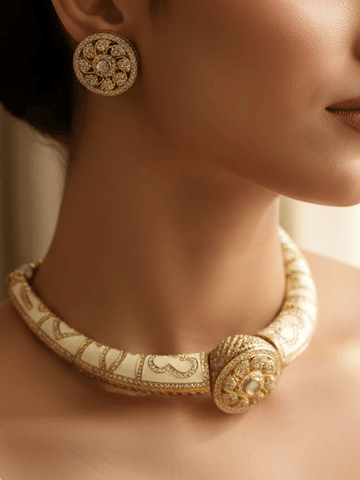 Anvika Serene Cream Blossom Elegance Necklace Set