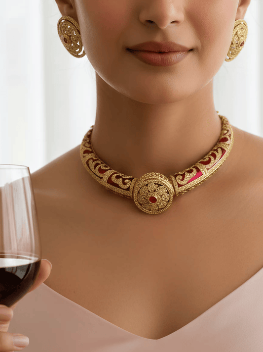 Crimson Aura Meenakari Necklace Set