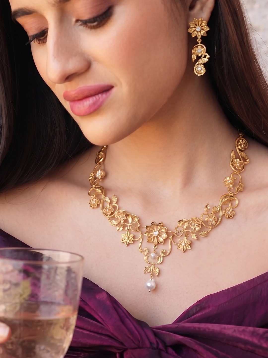 The Pushpa Botanical Gold Necklace Set