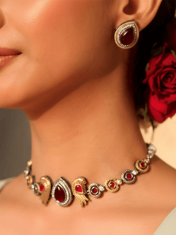 Peacock Crest Dual Tone Choker Set