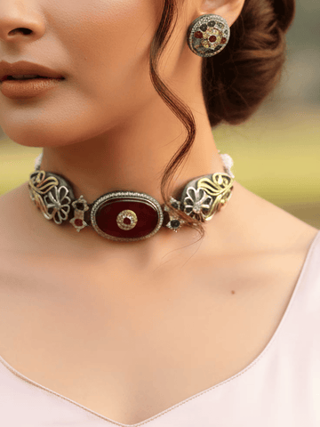 Crimson Crown Enamel Choker Set