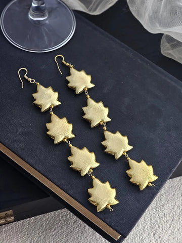 Elara Timeless Leaf Design Long Drop Earrings