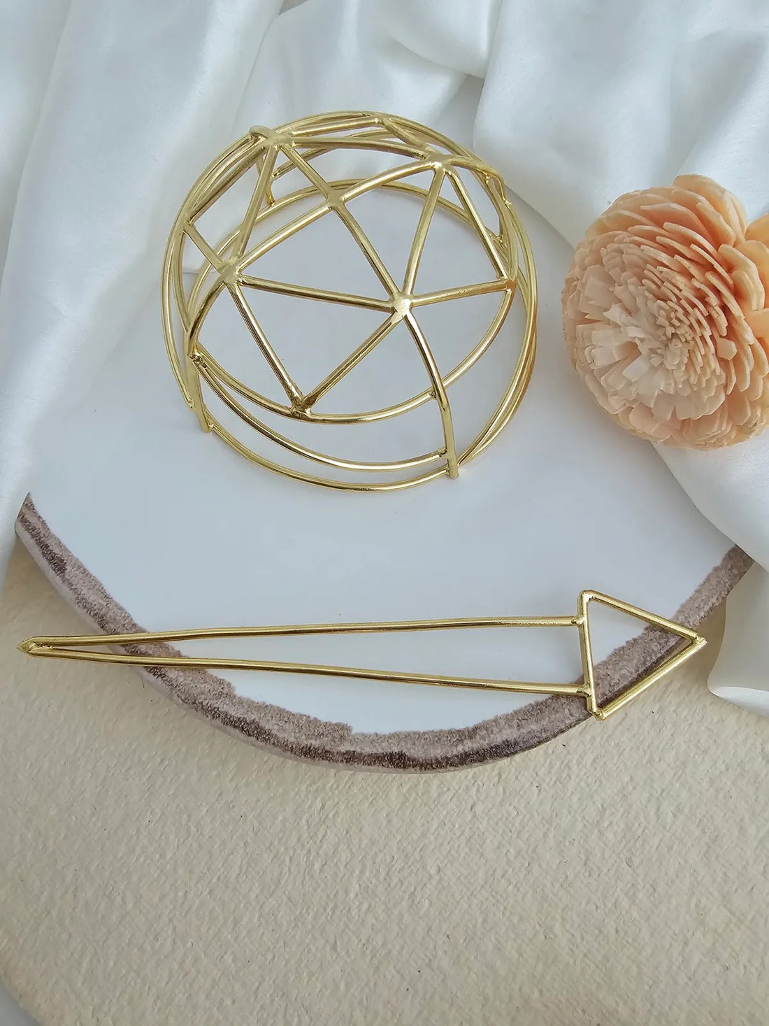 Nisha Matte Gold Elegance Hair Bun Cage With Matching Bun Stick