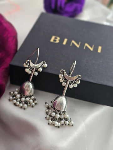 Silver-Plated Crescent Hook Drop Earrings