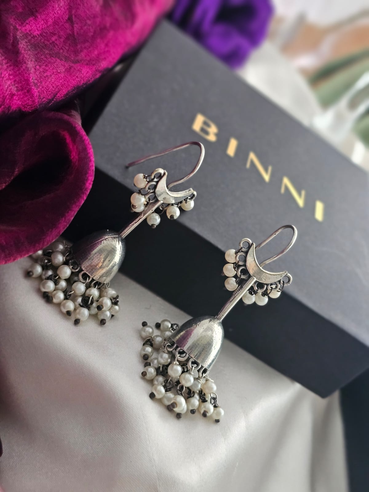 Silver-Plated Crescent Hook Drop Earrings