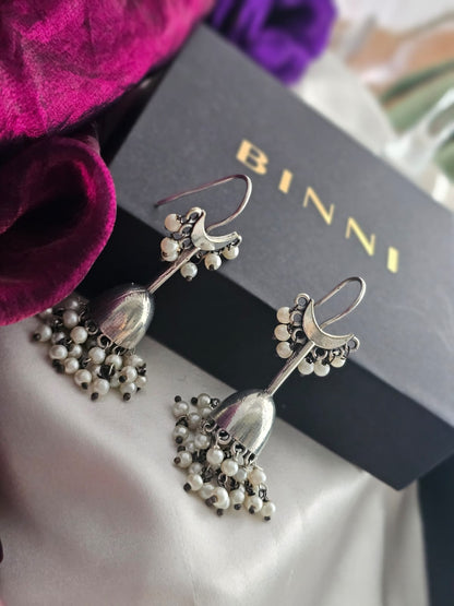 Silver-Plated Crescent Hook Drop Earrings