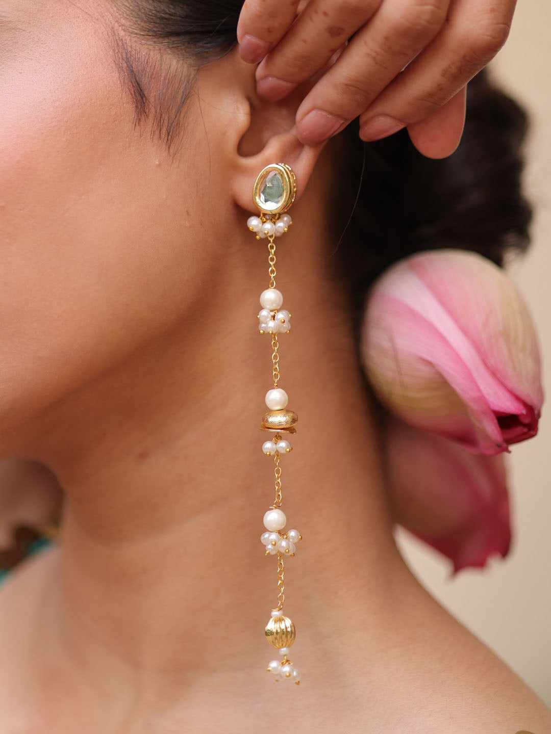 Kundan Pearl Drape Earrings