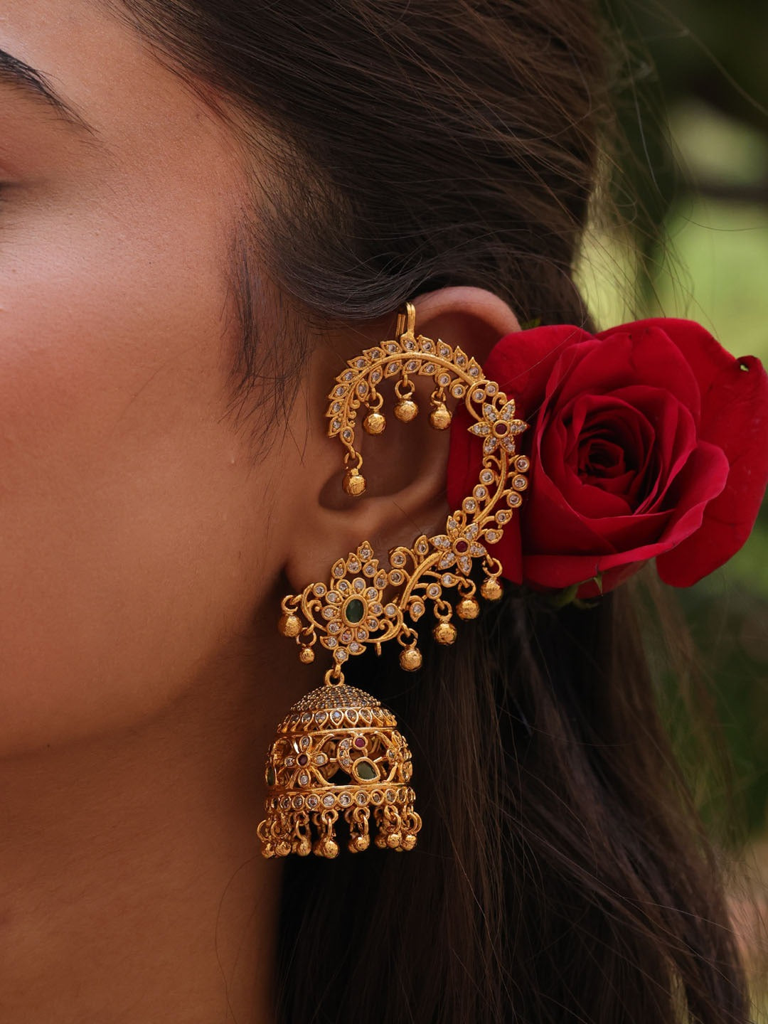 Gilded Karnaphool Ghungroo Jhumka