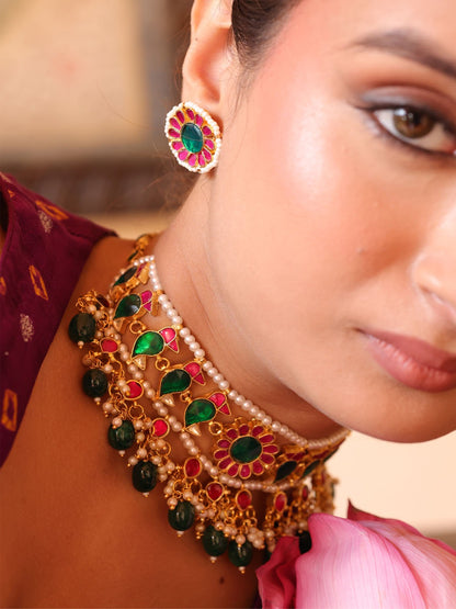 Regal Pachi Meena Blossom Necklace Set