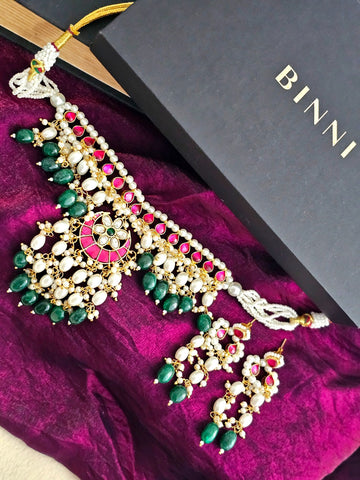 Rivaaz Ruby Emerald Necklace Set