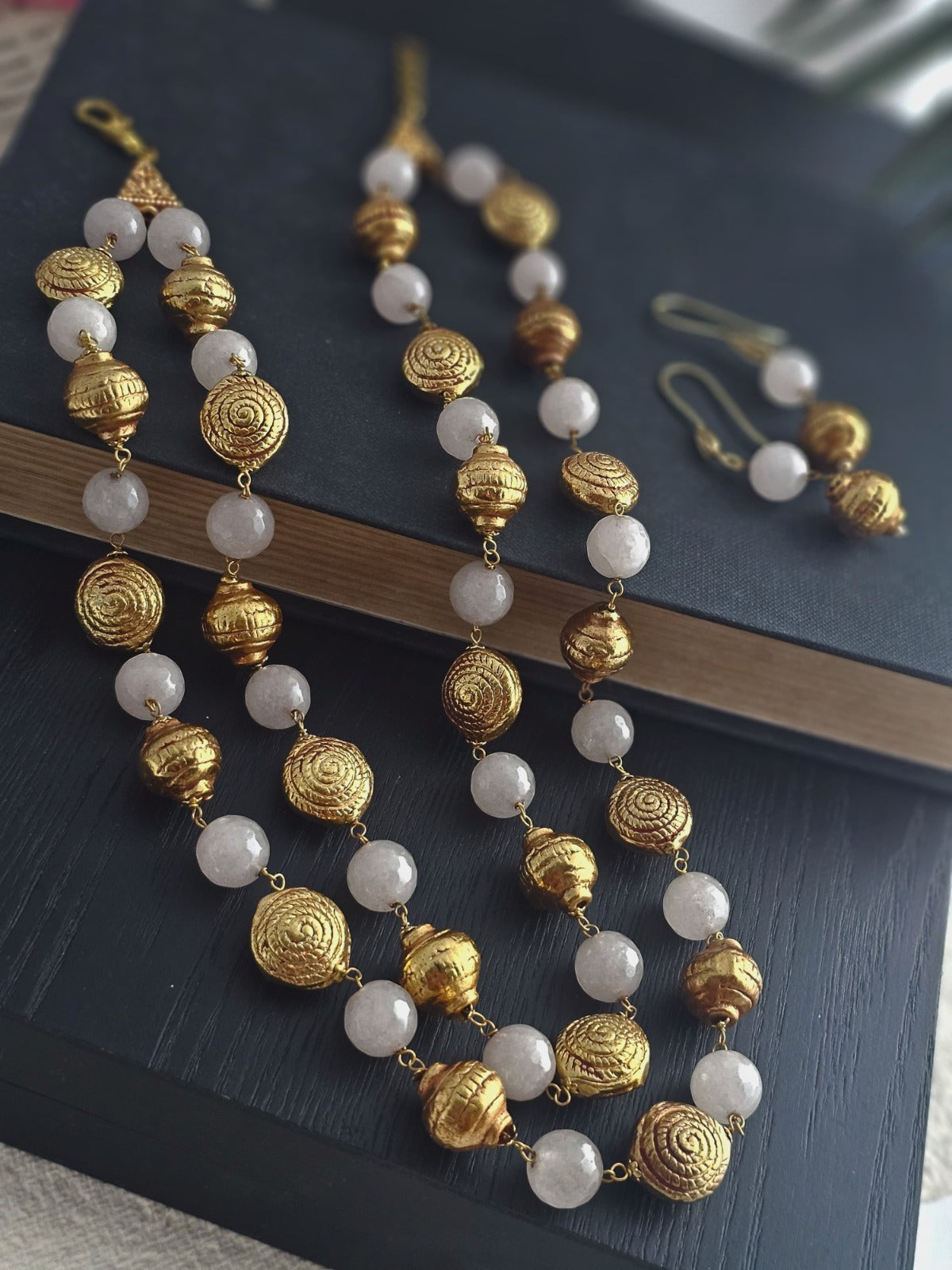 Siona Peach Pearl Strand Necklace Set