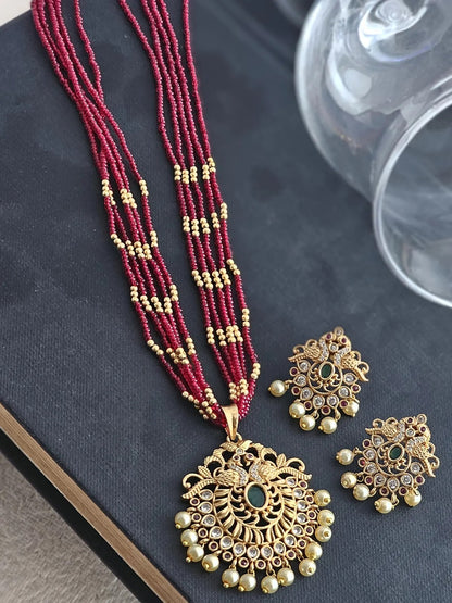 Mayura Pearl & Kundan Red Necklace Set