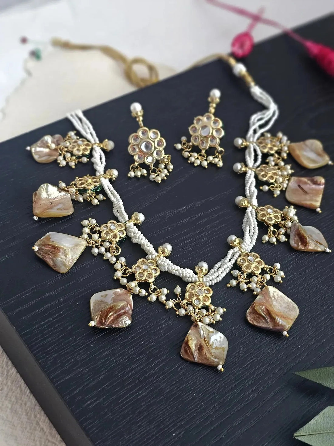 Samaira Mother of Pearl Gold-Plated Moti Necklace Set