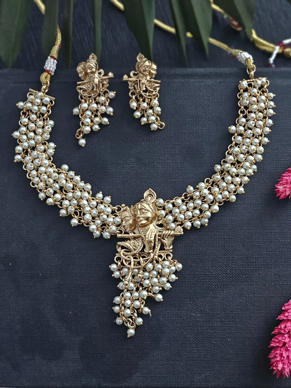 Anaya Radha Krishna Pearl Necklace Set