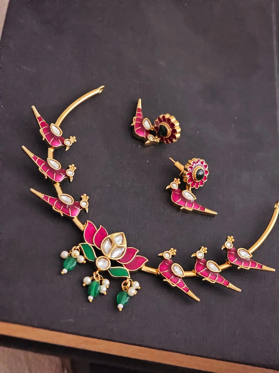 Gold-Plated Zaira Pakhi Lotus Meenakari Necklace Set