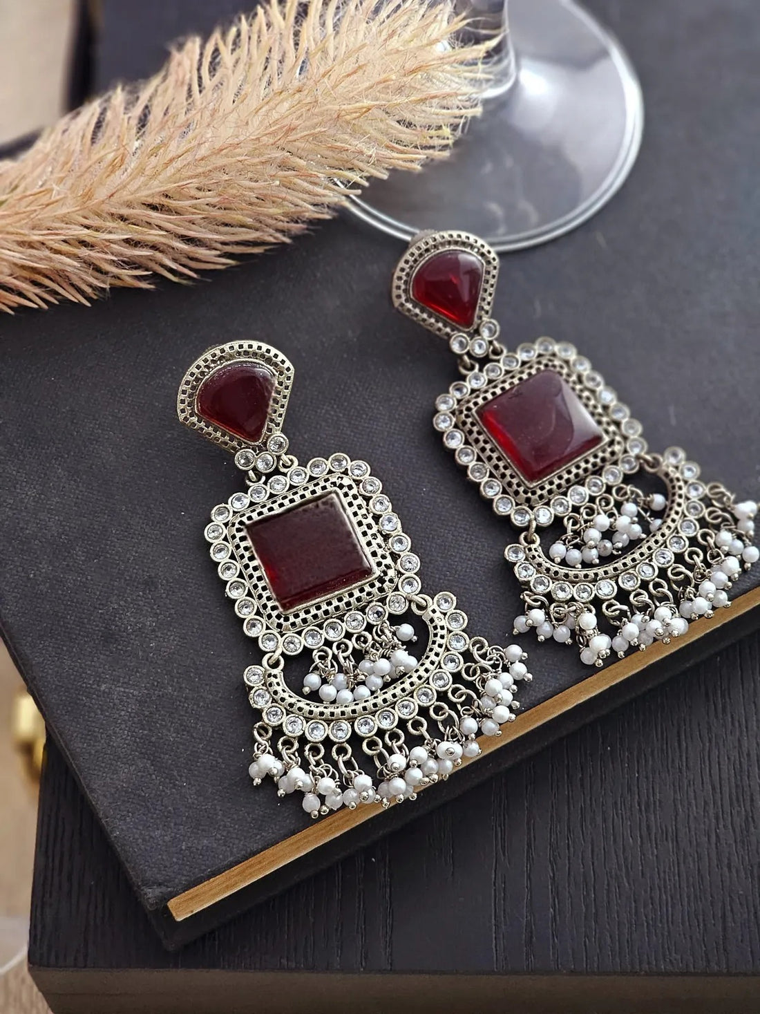 Crimson Gem Dangle Earrings