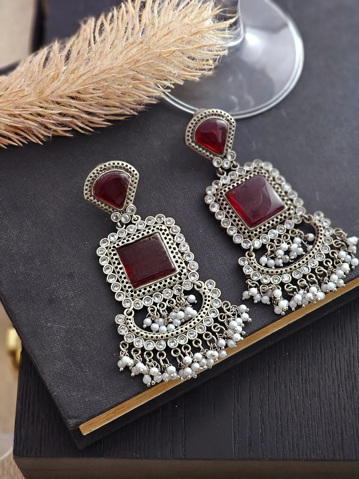 Crimson Gem Dangle Earrings