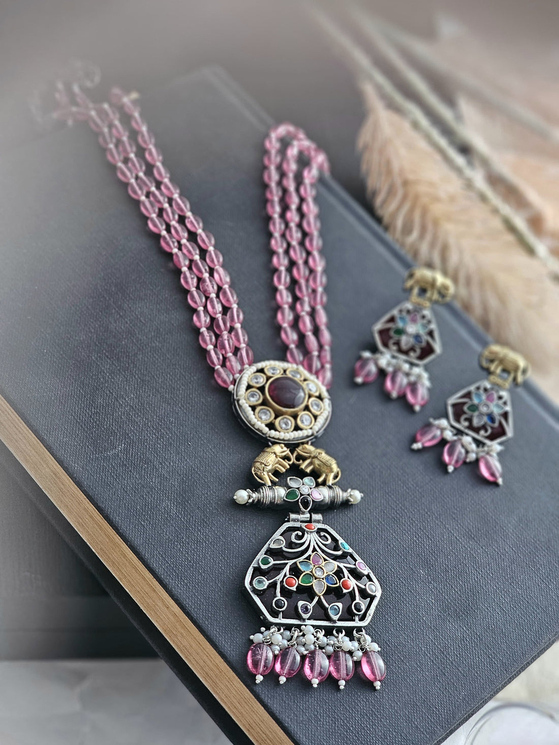 Scarlet Blush Elephant Embellished Pendant