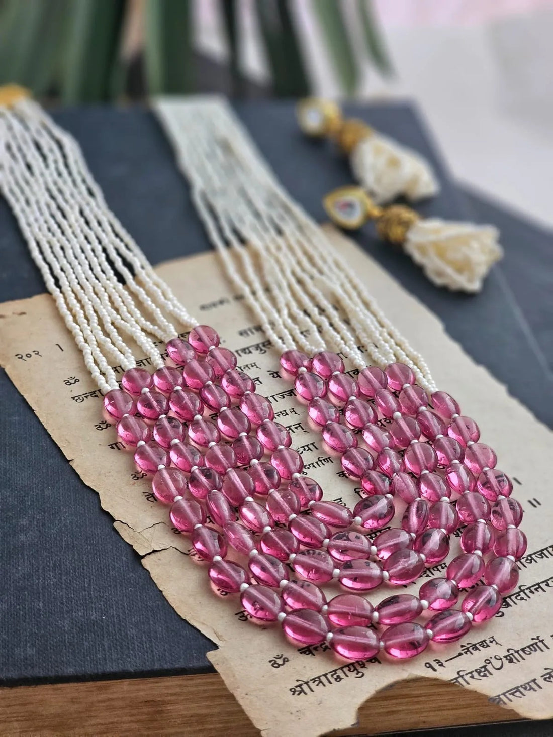 Blush Multi-Strand Pink Stone Necklace Set