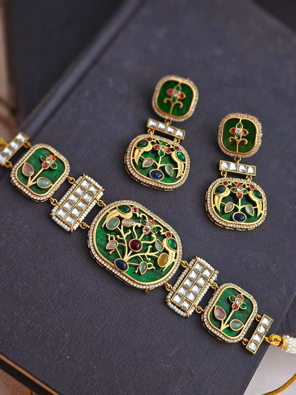 Aira Dark Green Meenakari Choker Set