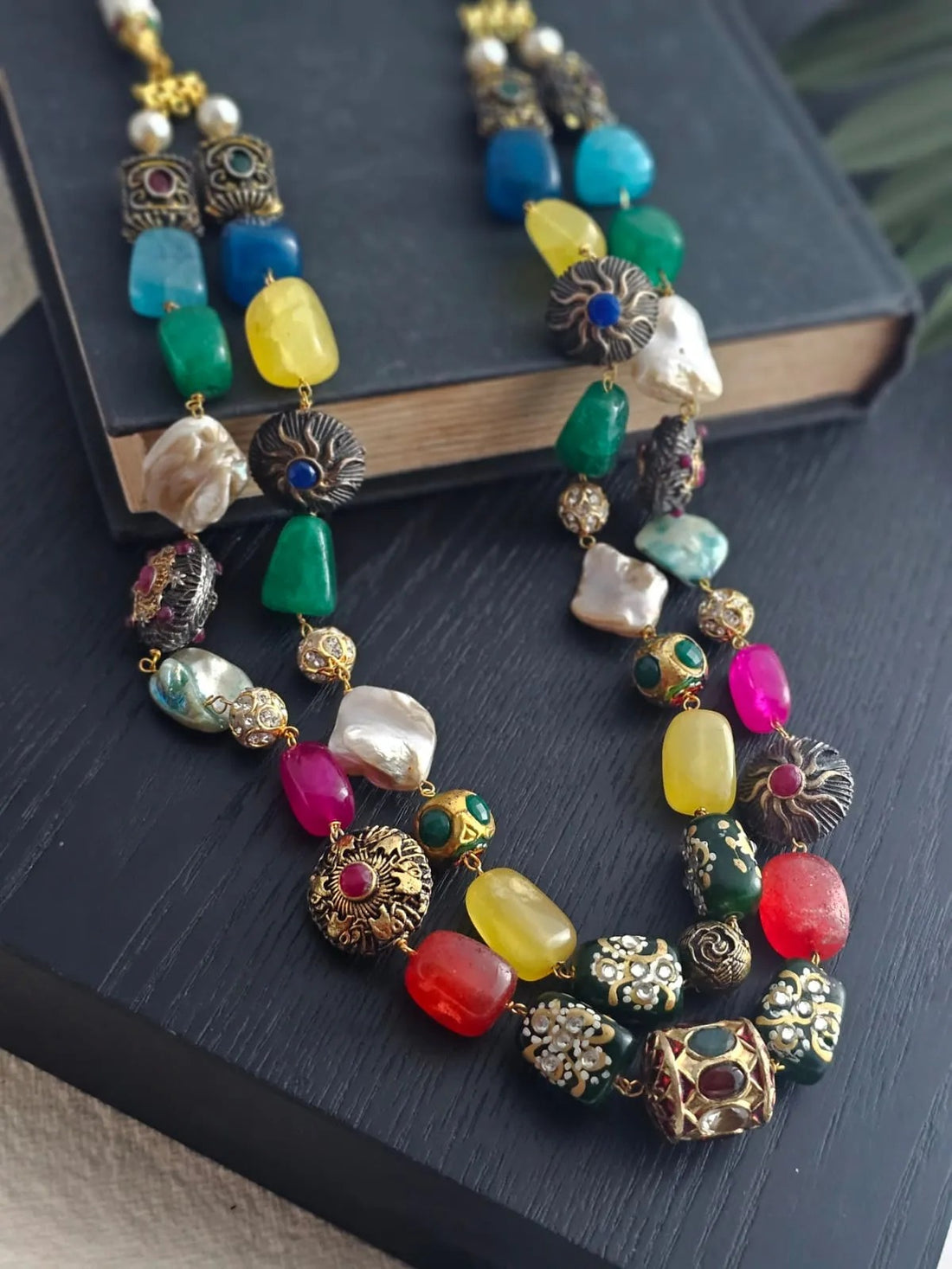 Mireille Dual-Layered Necklace With Multicolor Hand-Painted Quartz Stones