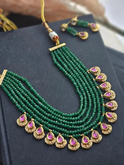 Emerald Symphony Kundan & Onyx Statement Set