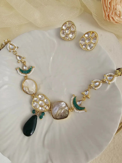 Riana Handmade Pachi Choker Set with Kundan Earrings