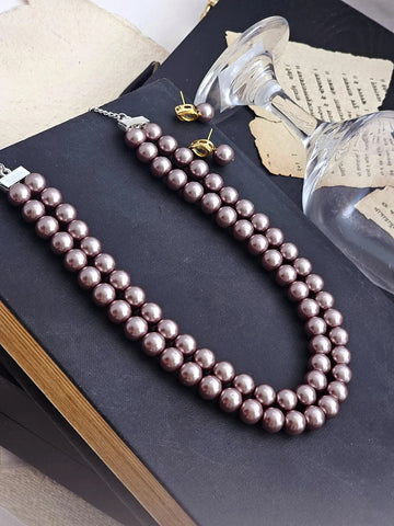 Lavanya Handcrafted Lavender-Hued Double-Strand Pearl Necklace Set