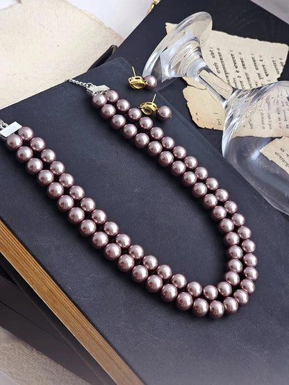 Lavanya Handcrafted Lavender-Hued Double-Strand Pearl Necklace Set