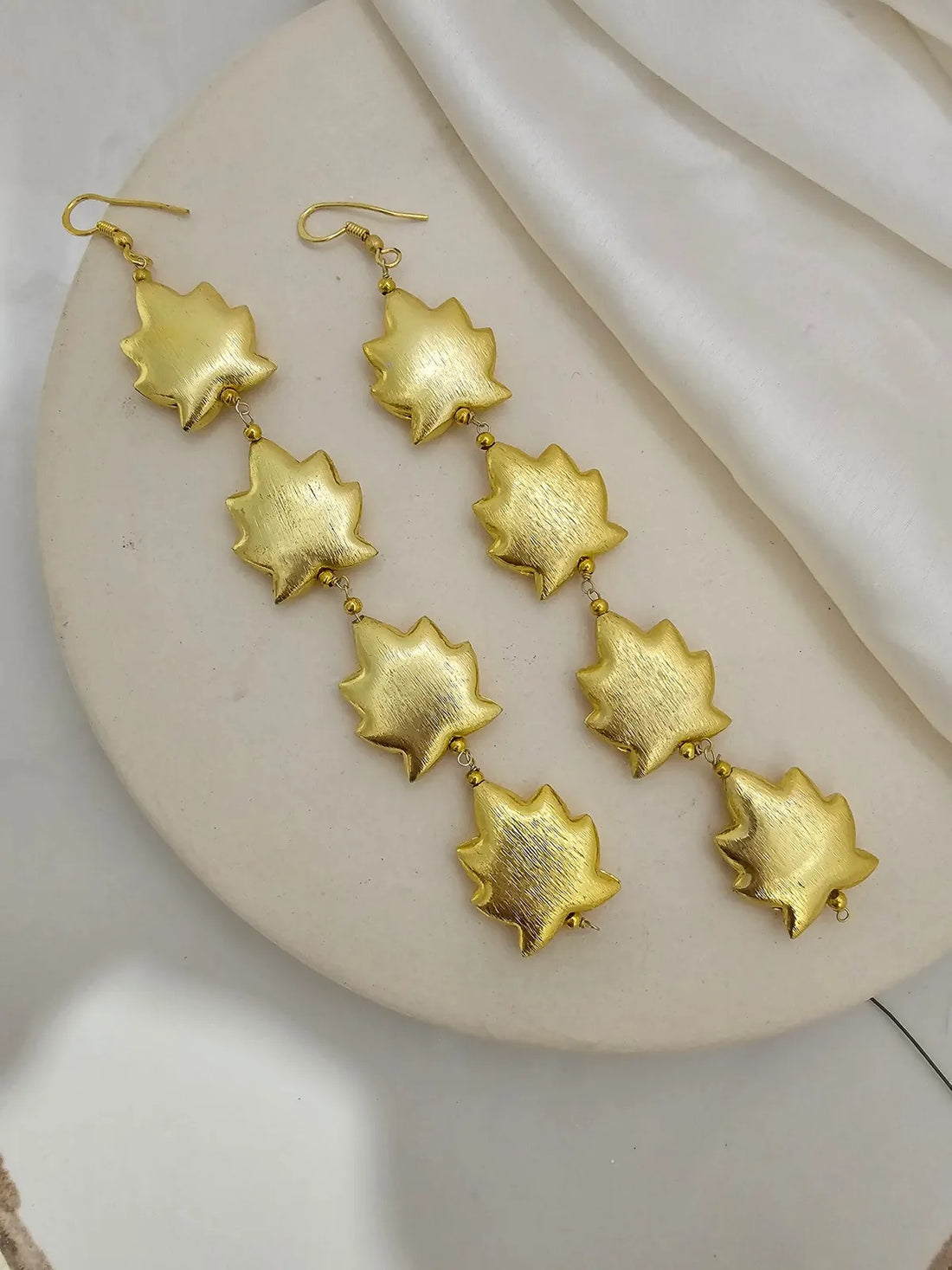 Elara Timeless Leaf Design Long Drop Earrings