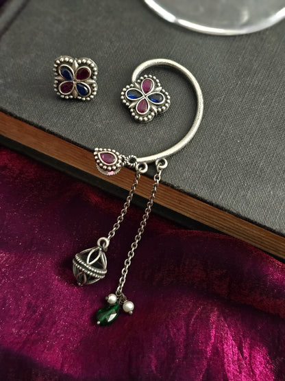 Mira Exquisite Timeless Floral Stud and Regal Ear-Cuff Earrings