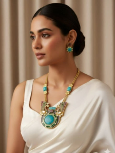 Meera Majestic Turquoise Grace Radiance Statement Necklace Set
