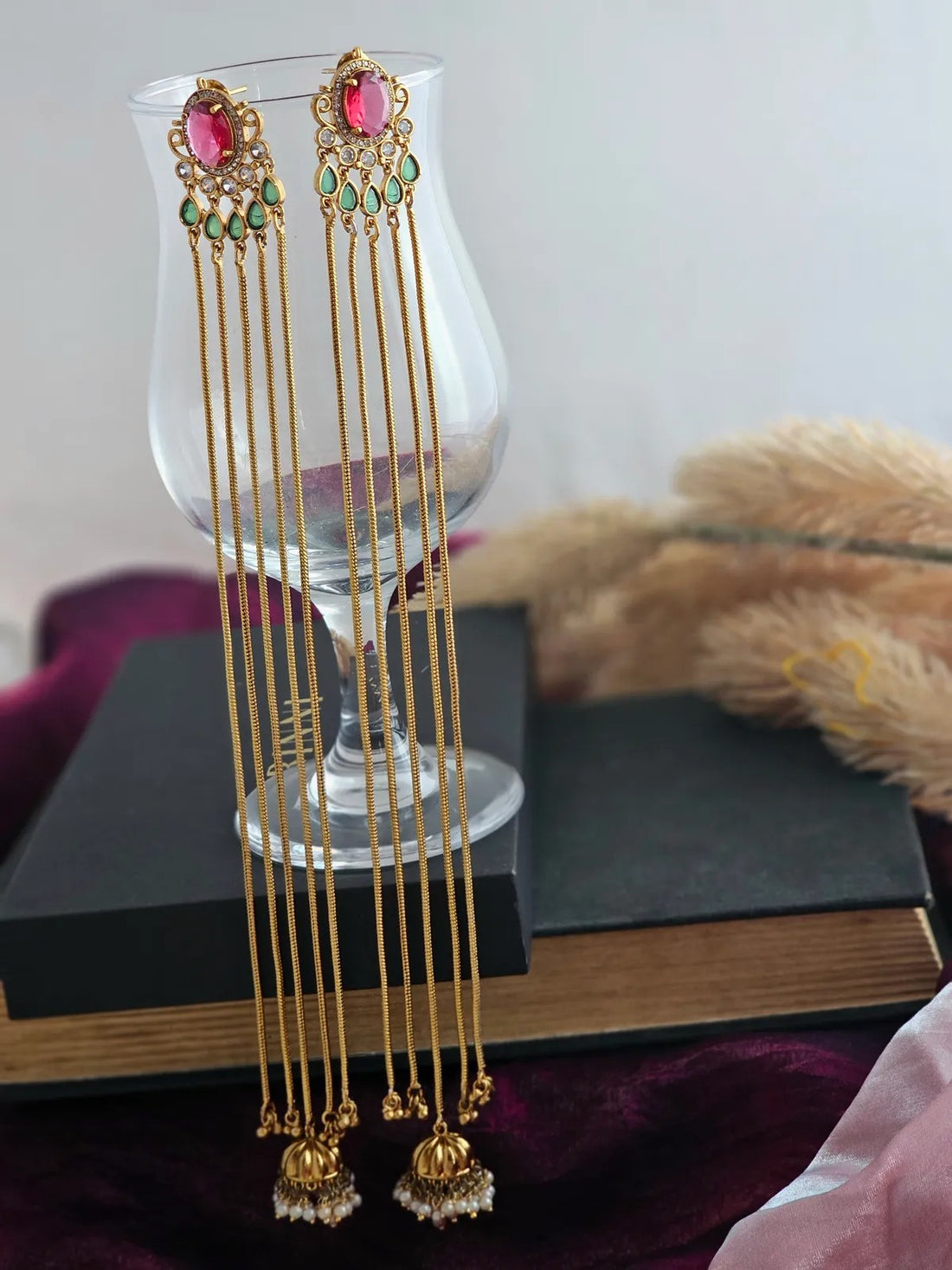 Scarlet Gleam Chain Earrings