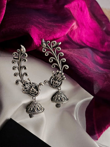 Pakhi Majestic Silver Peacock Ear-Cuff Jhumka