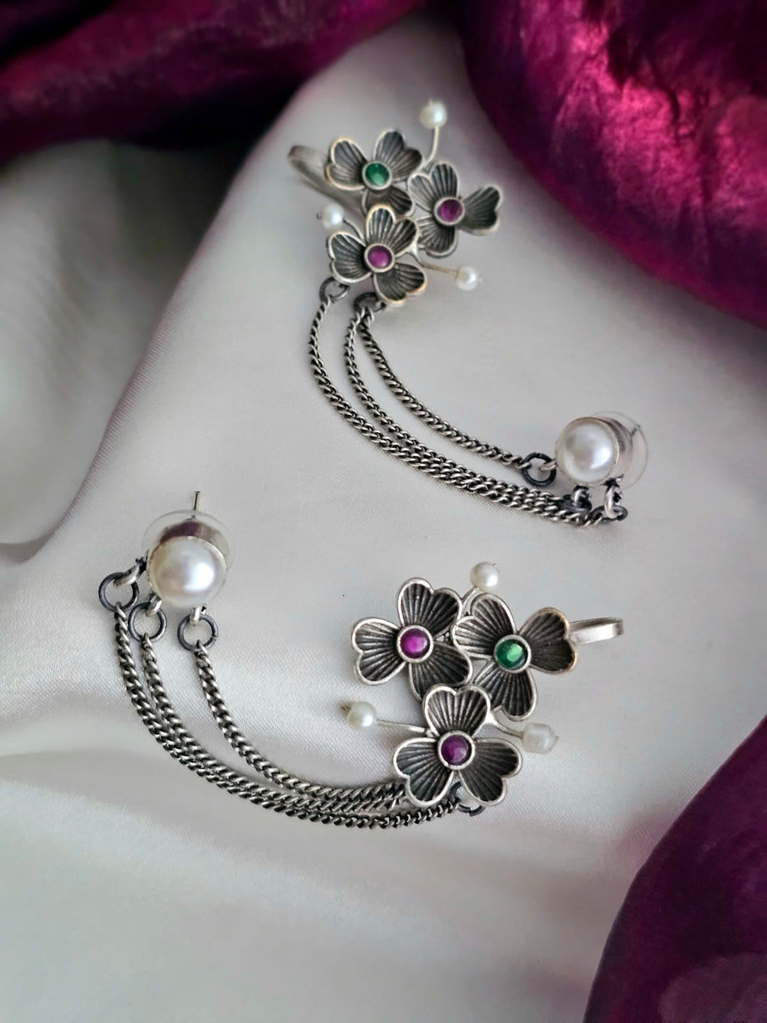 Radhika Elegant Floral Silver Earcuff Earring