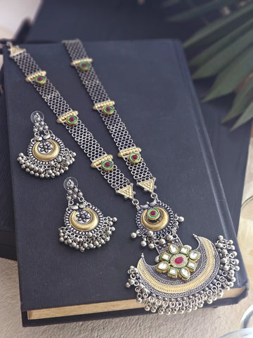 Chandini Raga German Silver Cresent Moon Necklace Set