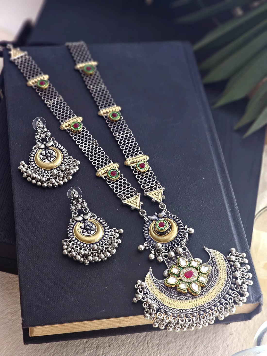 Chandini Raga German Silver Cresent Moon Necklace Set