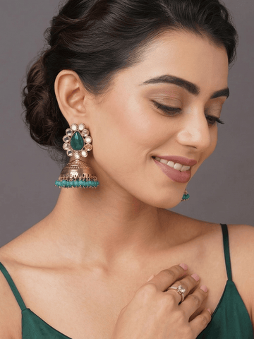 Gold toned green jhumka earring