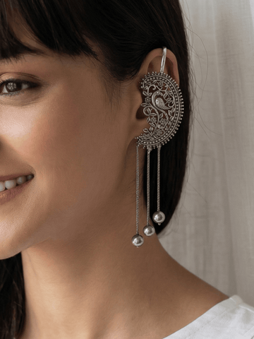 German Silver Peacock Earcuff