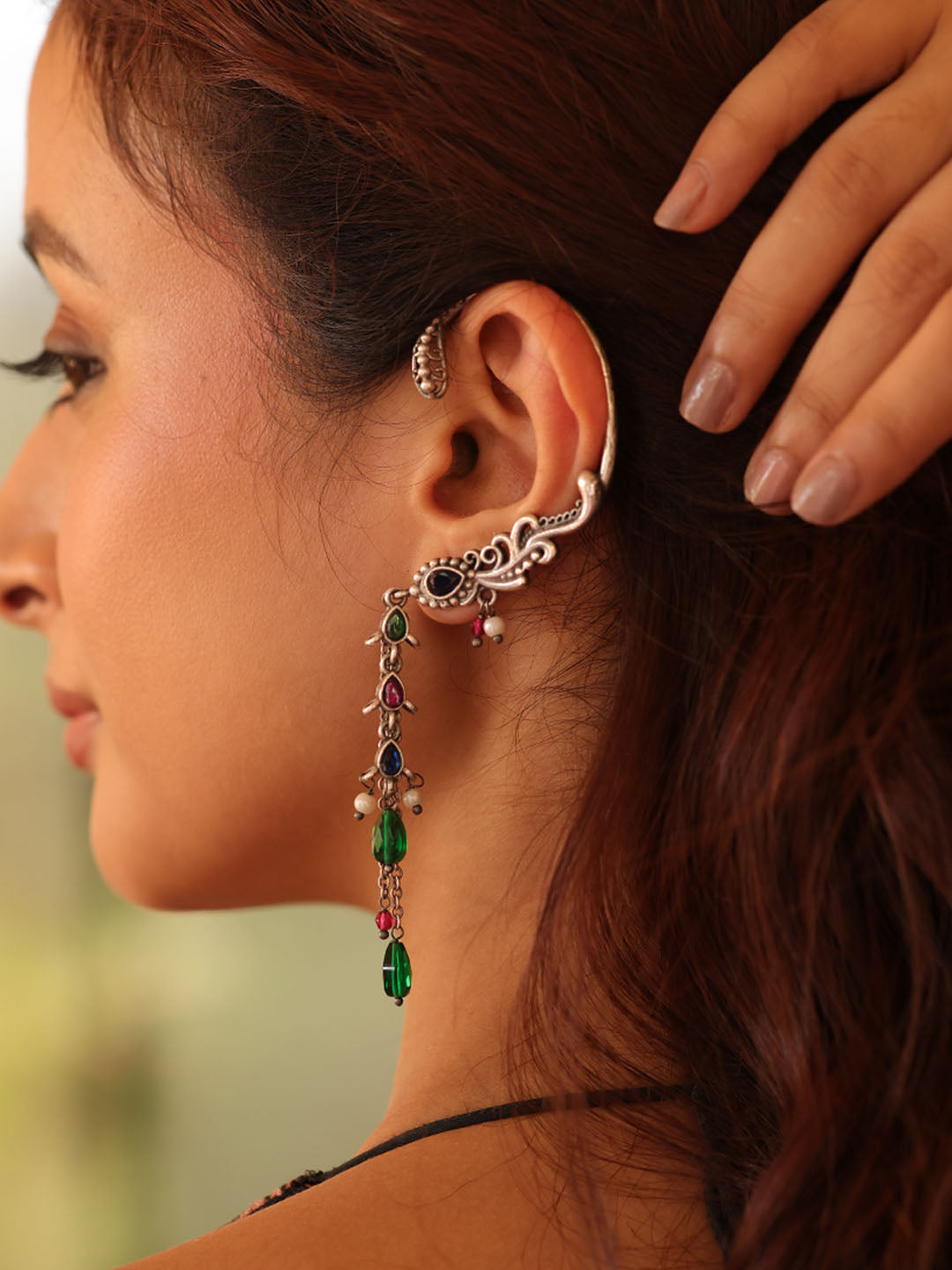 Binnis wardrobe german silver multicolour antique karnful earring