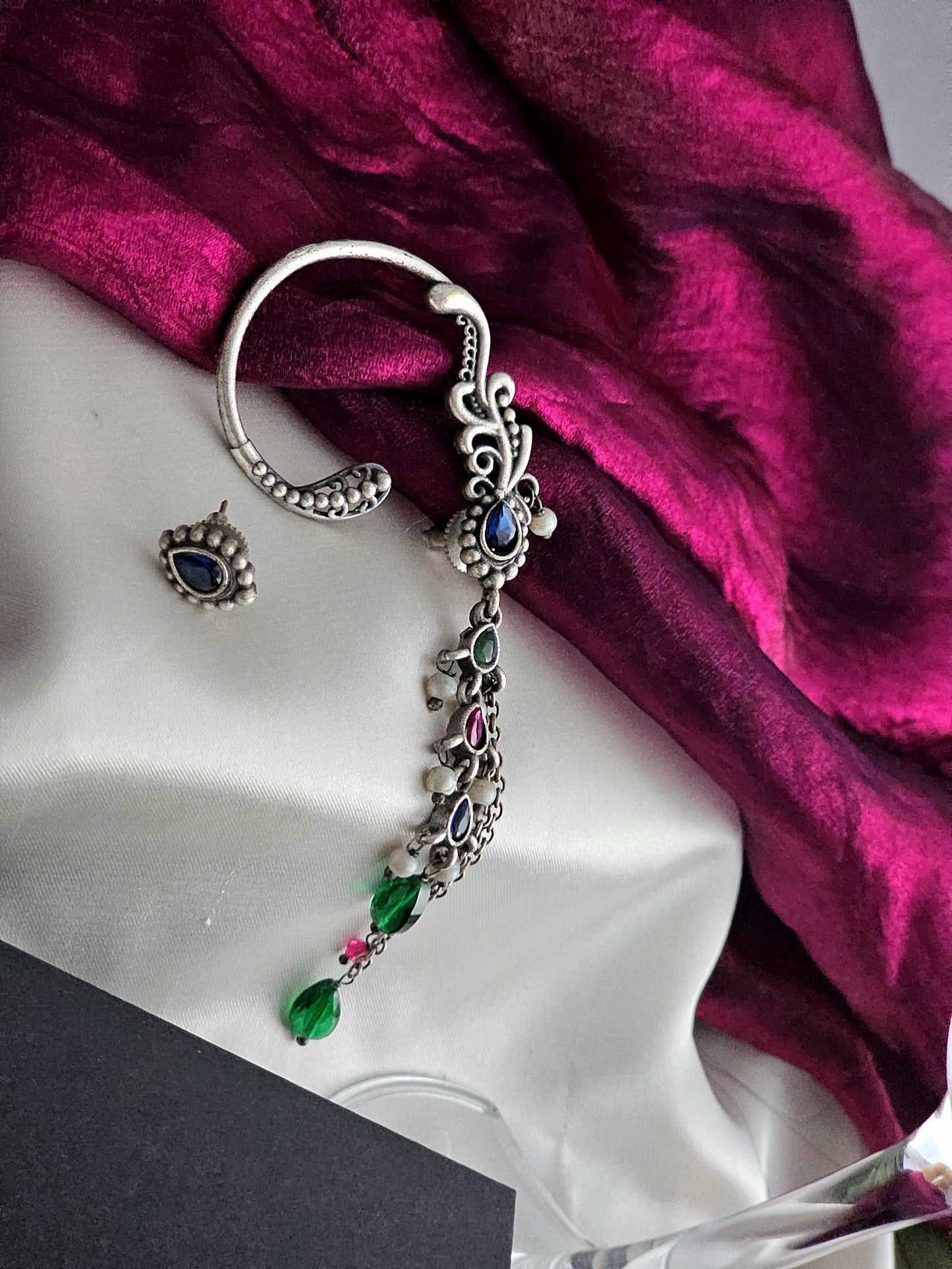 Binnis wardrobe german silver multicolour antique karnful earring