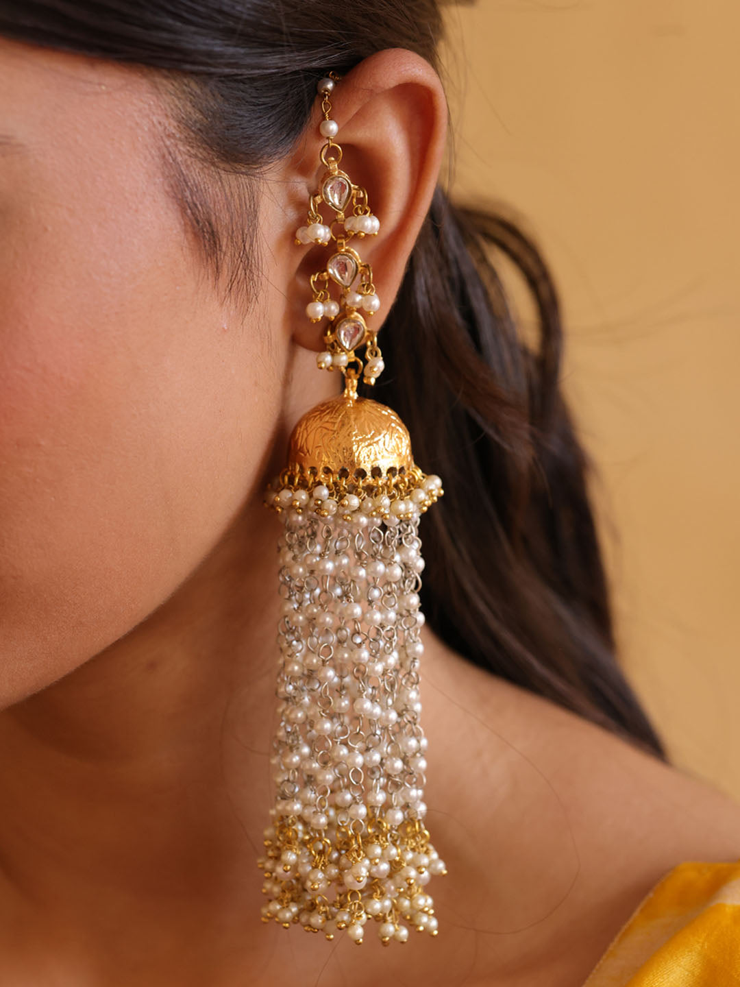 Divyana Eternal Allure Pachi Kundan Cascading Jhumkas