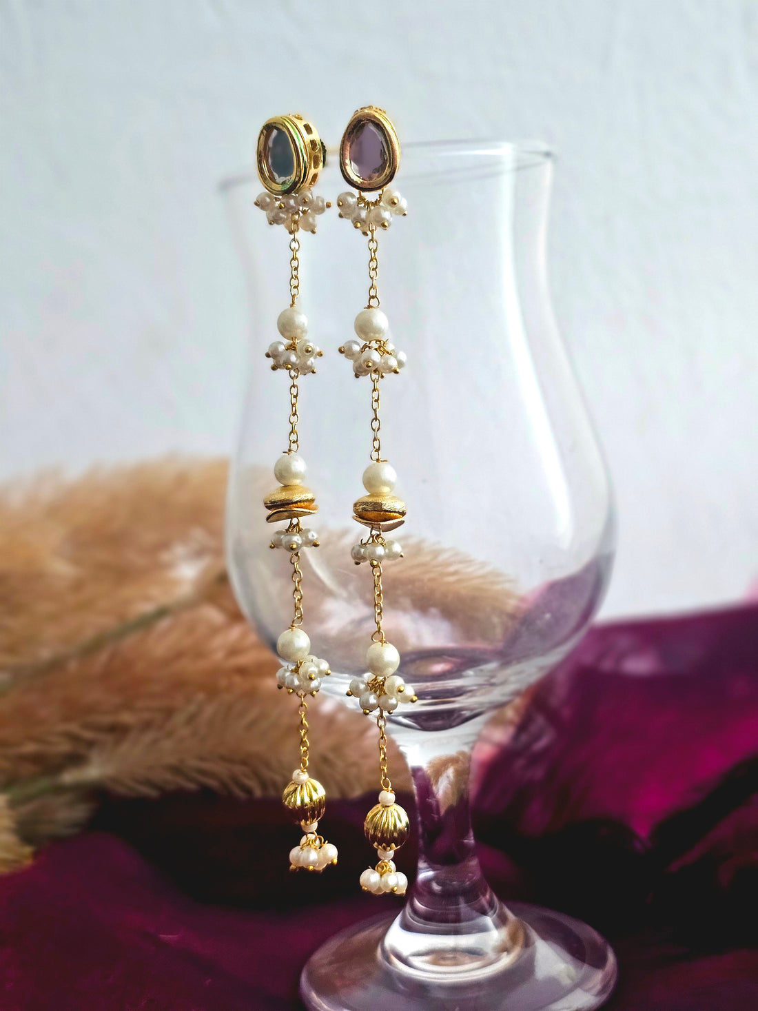 Kundan Pearl Drape Earrings