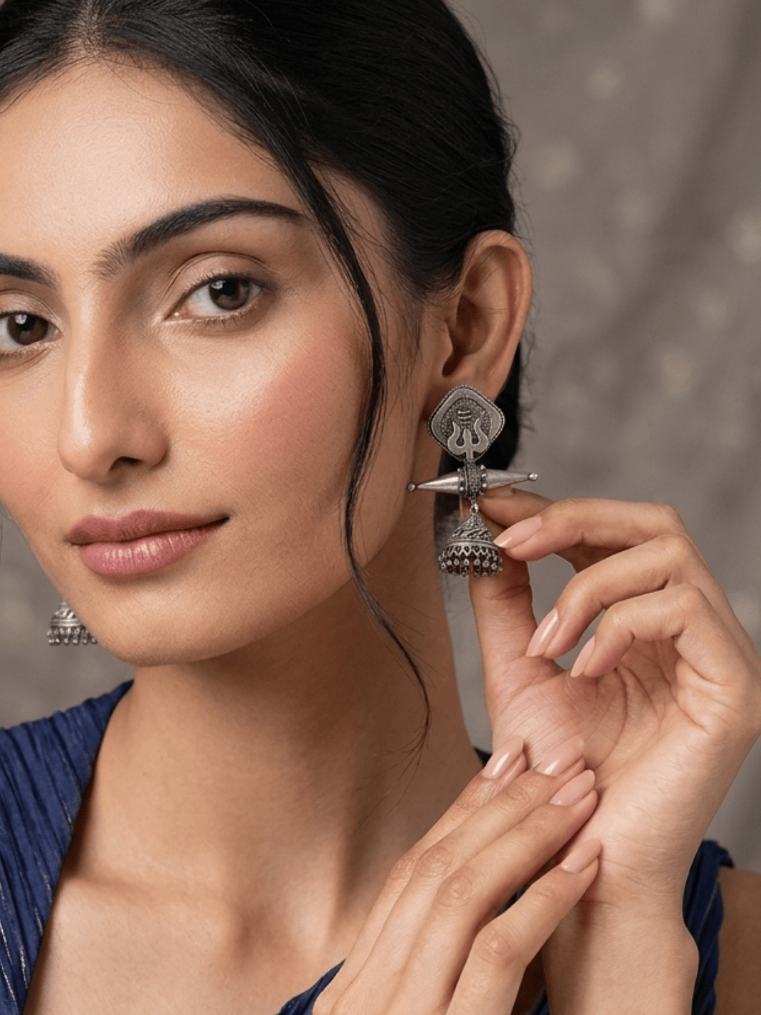 German silver trishul earring