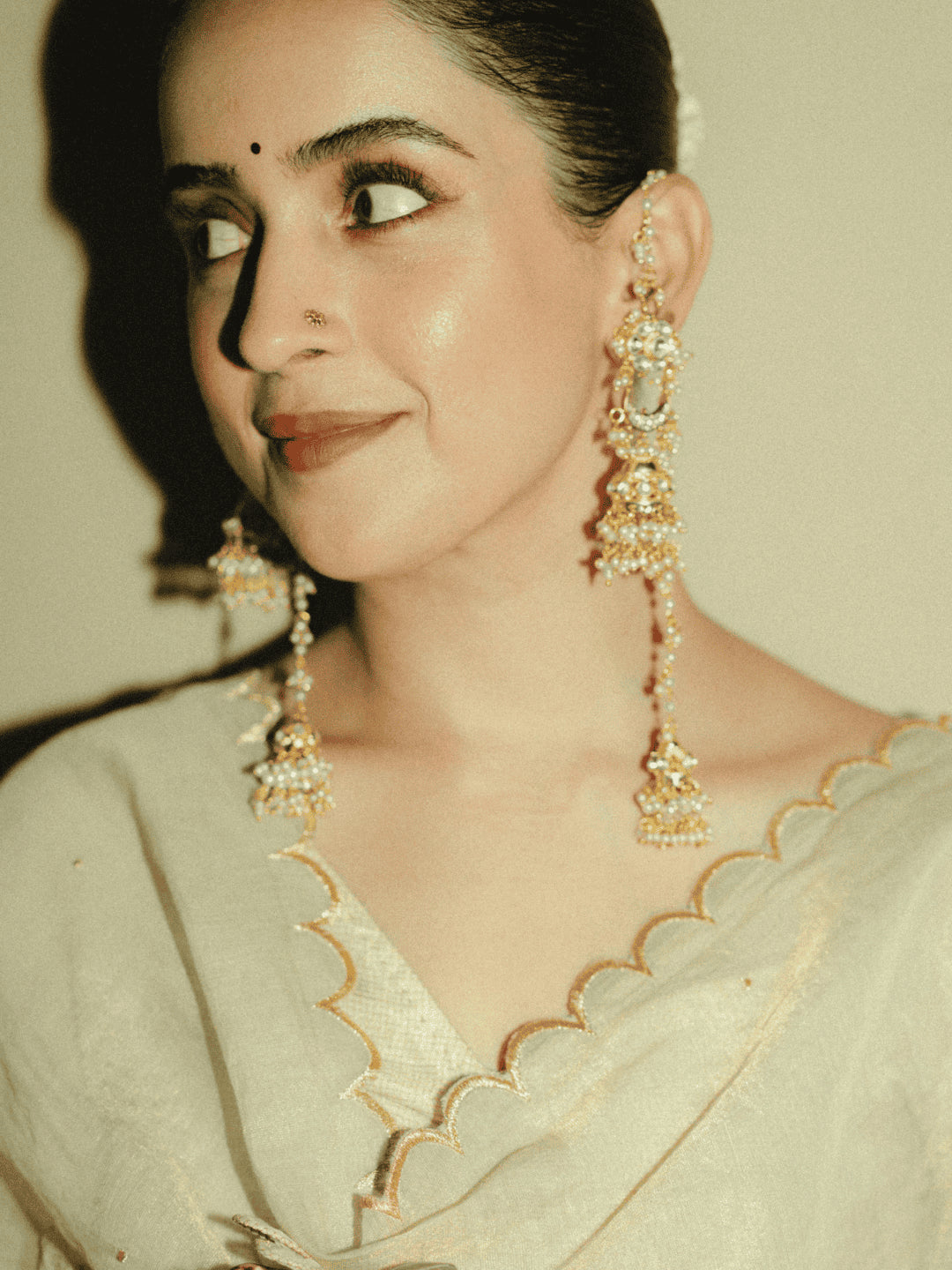 Anvitha Celestia Pachi Kundan Radiance Chain Earrings