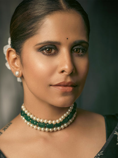 Arisha Pearl And Emerald Quartz Choker Set