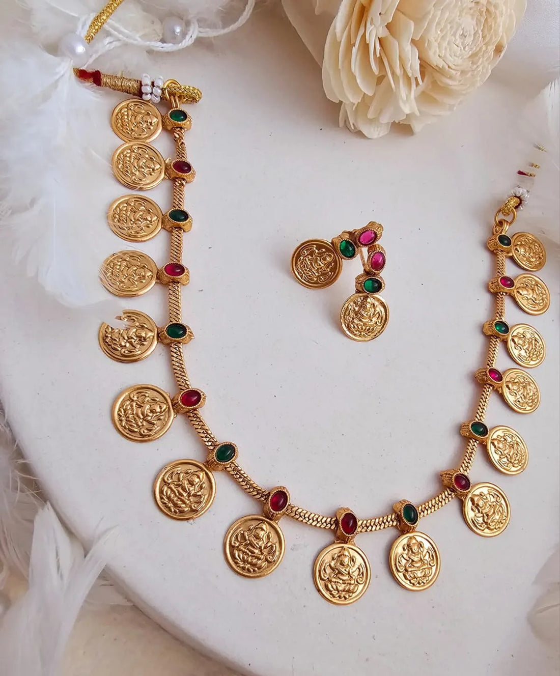Lakshita Gold-Toned Medallion Necklace with Laxmi Maa Design